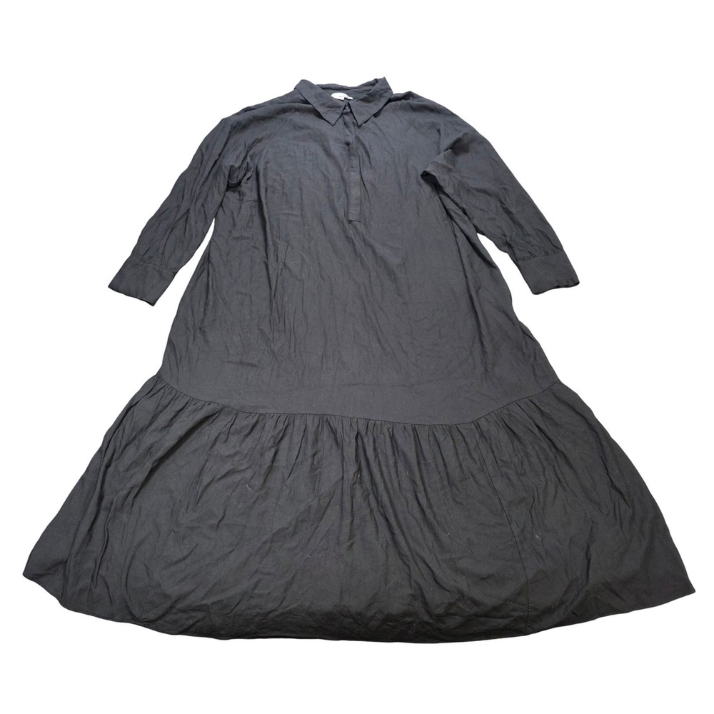 H&M Tiered Midi Dress Women's Size XXL Black Long Sleeve Collared Button Front